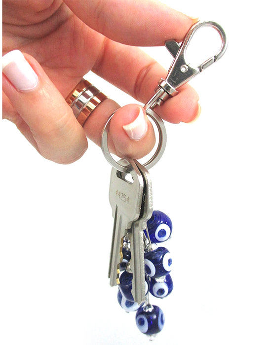 2 Evil Eye Key Ring Blue Lucky Hamsa Bead Keychain Blessing Protection Religious