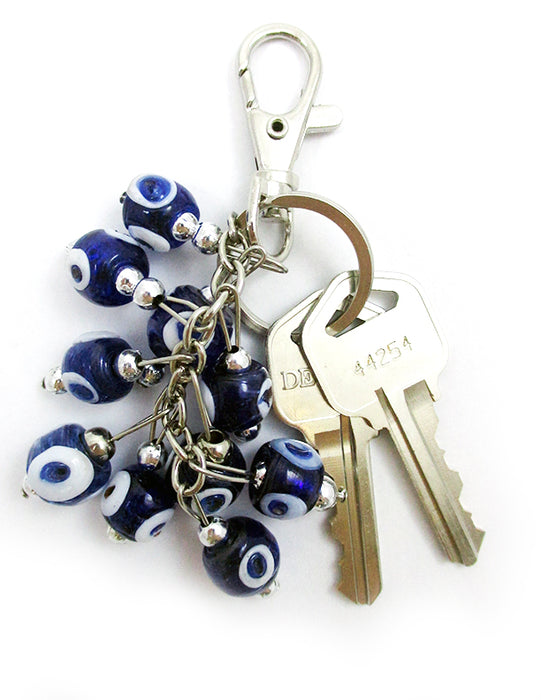 2 Evil Eye Key Ring Blue Lucky Hamsa Bead Keychain Blessing Protection Religious