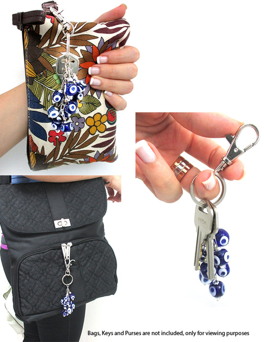 2 Evil Eye Key Ring Blue Lucky Hamsa Bead Keychain Blessing Protection Religious