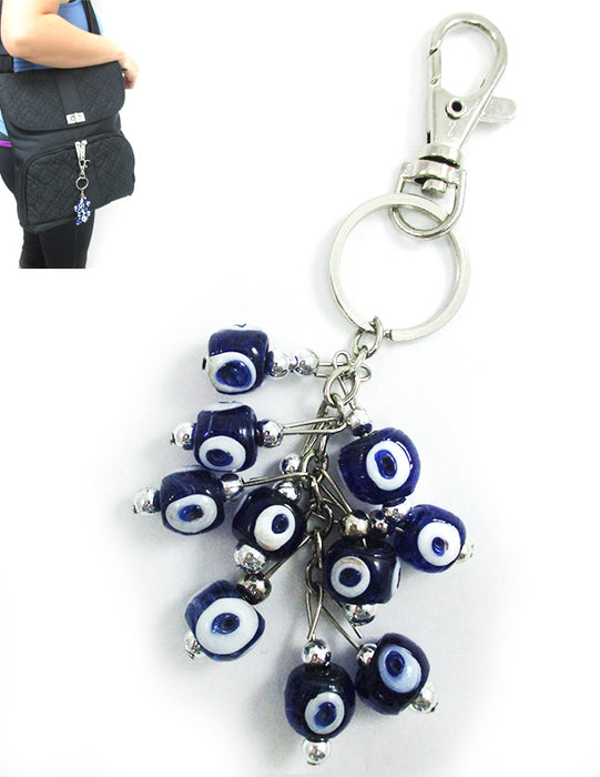Evil Eye Keychain Ring Blue Glass Beads Good Luck Charm Protection Car Hamsa New