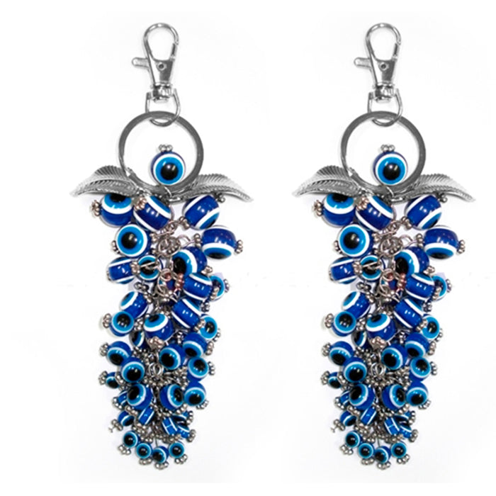 2 Greek Turkish Blue Bead Evil Eye Hamsa Keychain Amulet Pendant Good Luck Charm