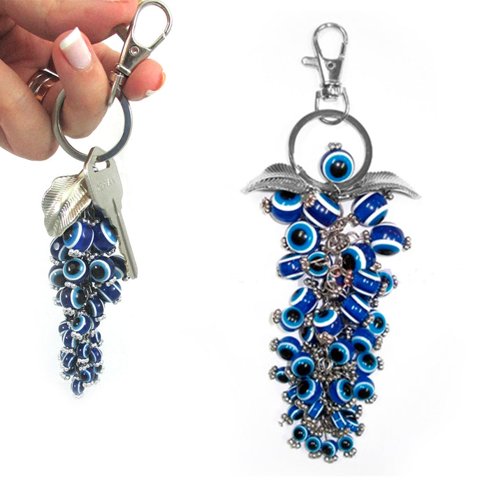 2 Greek Turkish Blue Bead Evil Eye Hamsa Keychain Amulet Pendant Good Luck Charm