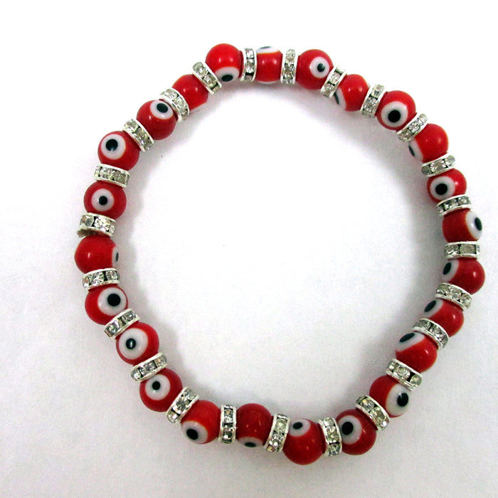 Evil Eye Red Glass Beads Stretch Bracelet Hamsa Lampwork 6mm Good Lucky Kabbalah