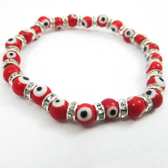 Evil Eye Red Glass Beads Stretch Bracelet Hamsa Lampwork 6mm Good Lucky Kabbalah