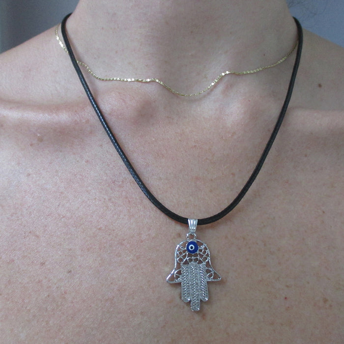 5X Hamsa Hand Fatima Pendant Necklace Evil Eye Protection Lucky Charm Black Cord
