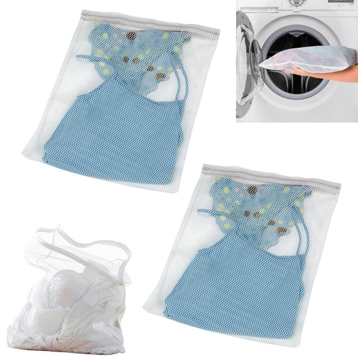 2X Mesh Delicate Laundry Bag 15.7" x 19.7" Lingerie Socks Bra Underwear Wash Zip