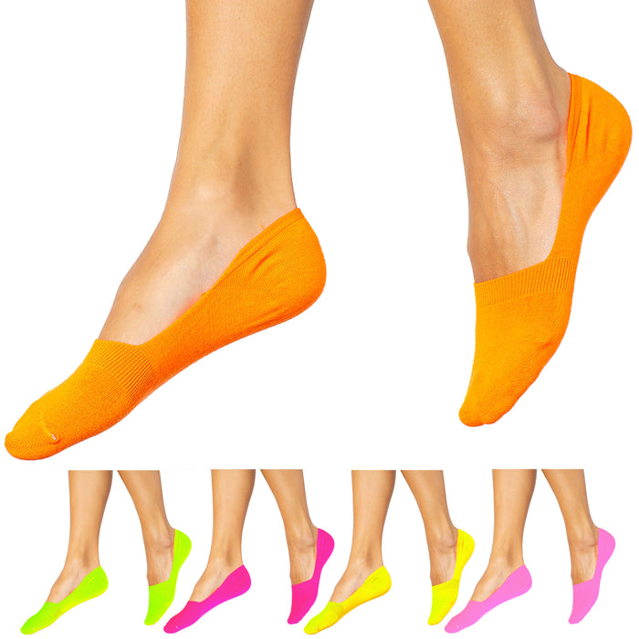12 Pairs Womens Foot Covers No Show Socks Boat Loafer Low Cut Liners Neon 9-11