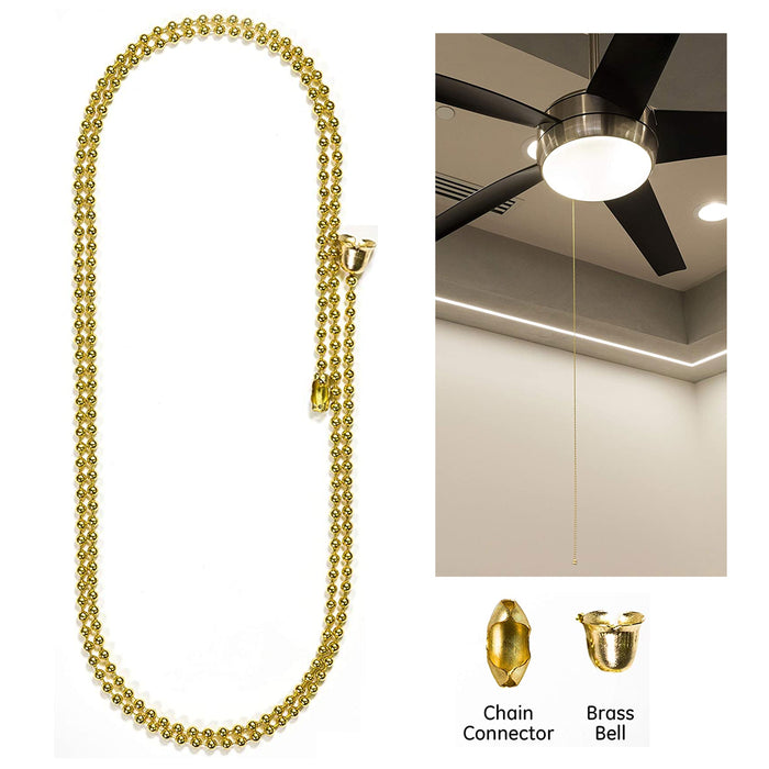 2x 3ft Beaded Pull Chain Gold Brass Extension Replacement Ceiling Fan Light Lamp