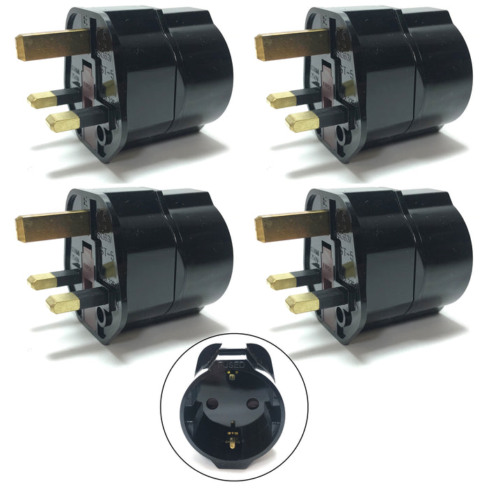 4 Pc Euro Plug EU Schuko 2 Pin to UK 3 Pin Adaptor European Travel Adapter 250V