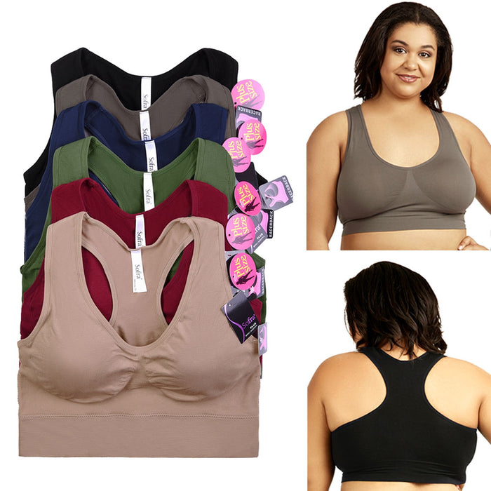 6 Pk Women Seamless Sports Yoga Bra Plus Size Crop Top Racerback Padded Stretch