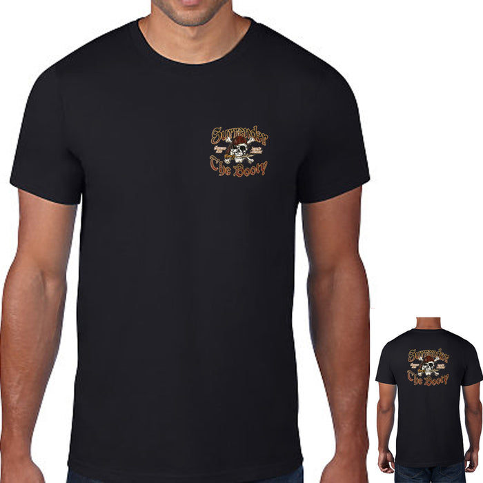 Jolly Roger Skull Pirate Surrender The Booty T-shirt Mens Graphic Tee Top Bk M