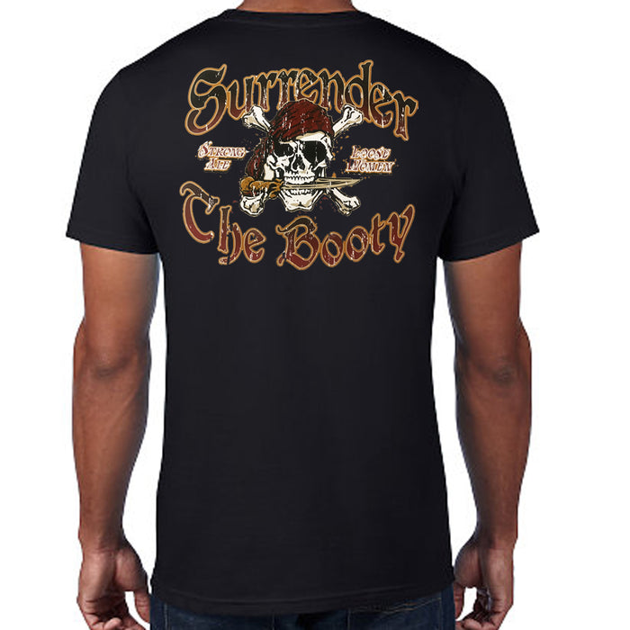 Jolly Roger Skull Pirate Surrender The Booty T-shirt Mens Graphic Tee Top Blk S