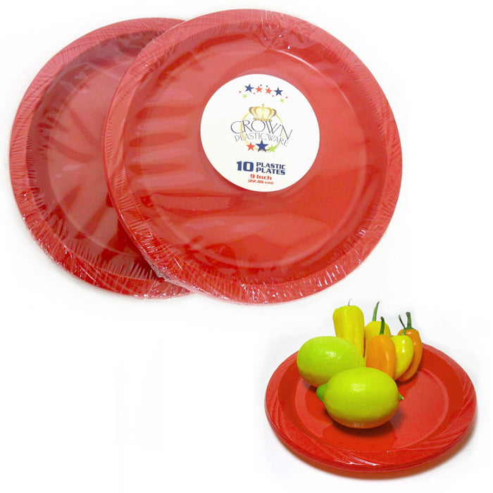 10 Red Plastic Plates Disposable Wedding Birthday Party Bbq Tableware 9 Dessert
