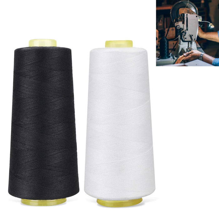 2X Spools White Black Sewing Thread 3000 Yards Polyester Fabric Upholstery Craft
