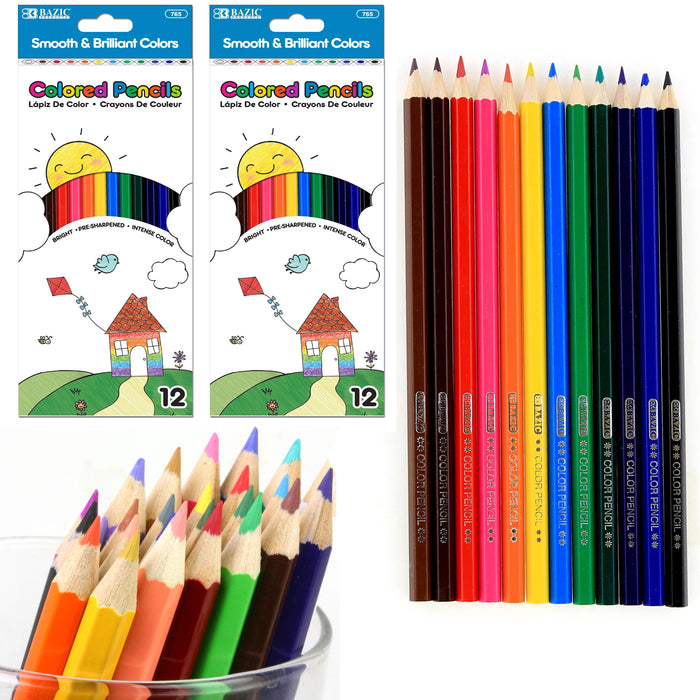24 Colored Pencils Pre-Sharpened Drawing Sketching School Kids Coloring Art Gift