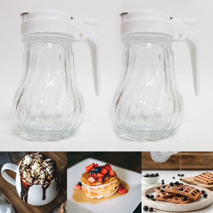 2 Pack Honey Syrup Dispenser Glass Jar 7.6 oz Retro Style Container W Handle USA