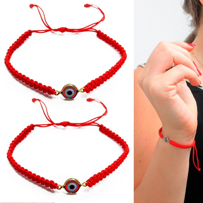 2 Evil Eye Hamsa Nazar Macrame God Hand Kabbalah Bracelet Lucky Red String Gift