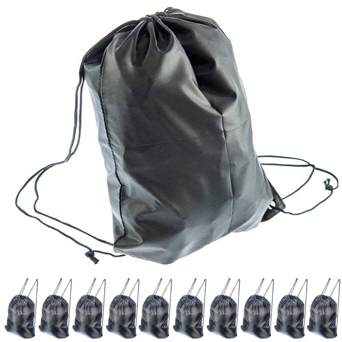 10 Drawstring Bags Cinch Pack Shoes Gym Tote School Sport Travel Light Black