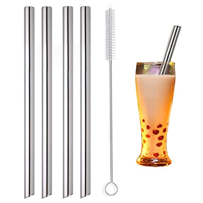 4pc Joie Boba Bubble Tea Stainless Steel Straws Tapioca Pearl Extra Wide 1/2"