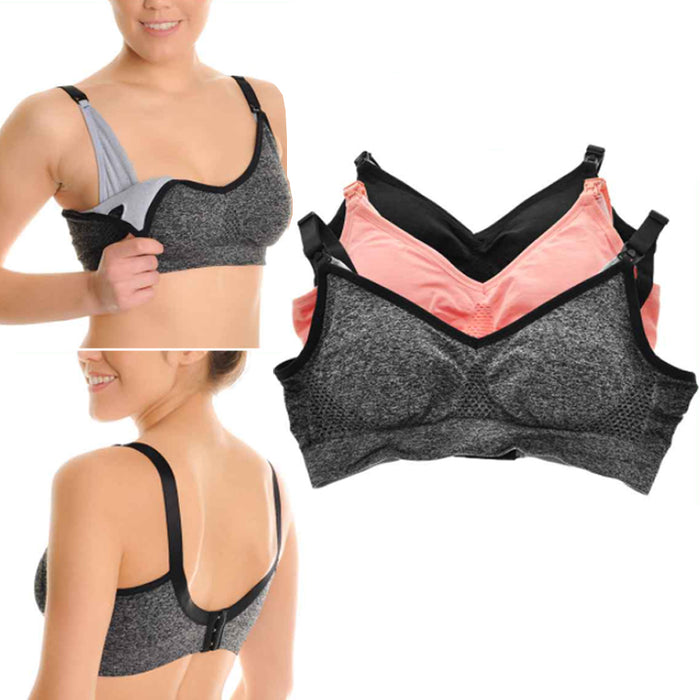 3 Comfort Strap Wire Free Bra Breastfeeding Nursing Maternity Removable Pad L XL