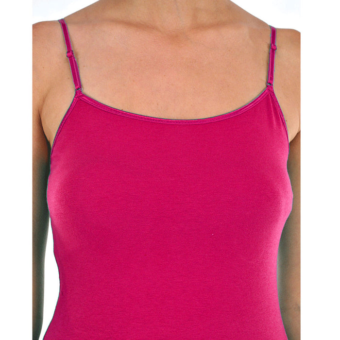 Womens Cami Tank Top Spaghetti Strap Long Camisole Layering Plain Fuchsia Size M