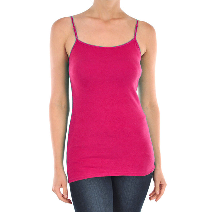 Womens Cami Tank Top Spaghetti Strap Long Camisole Layering Plain Fuchsia Size M