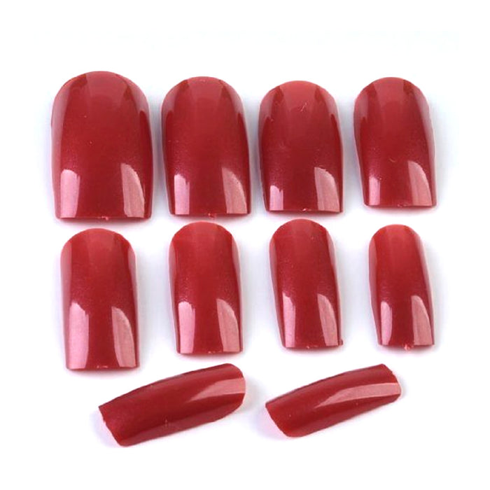 28 Ct Press On Nail Set Burgundy Dark Red Design Adhesive Easy Manicure Women