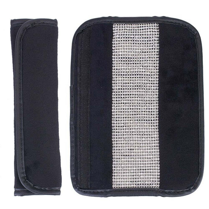 2X Crystal Car Seat Belt Silver Bling Shoulder Pad Interior Cushion Cover Safety