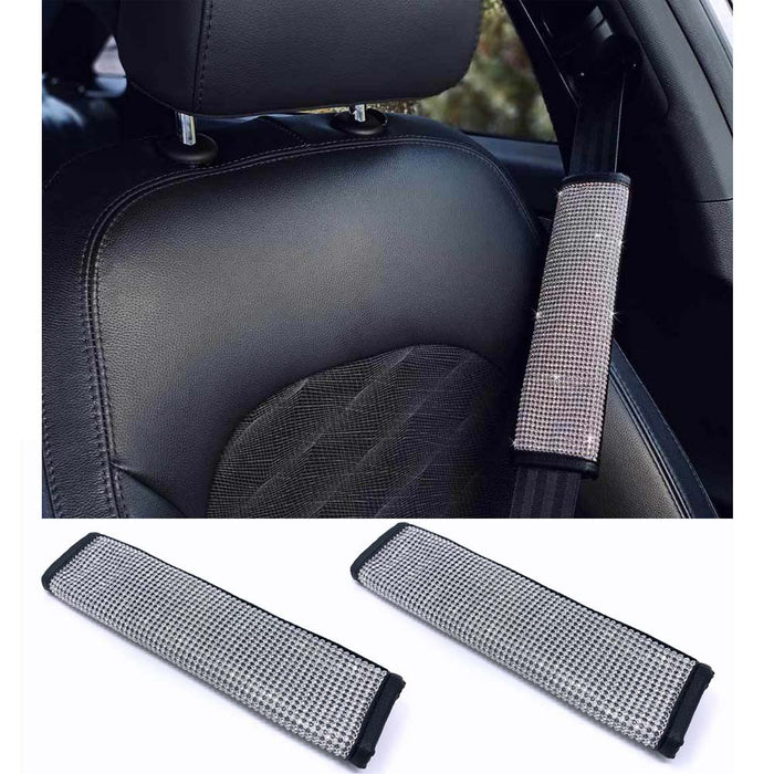 2X Crystal Car Seat Belt Silver Bling Shoulder Pad Interior Cushion Cover Safety