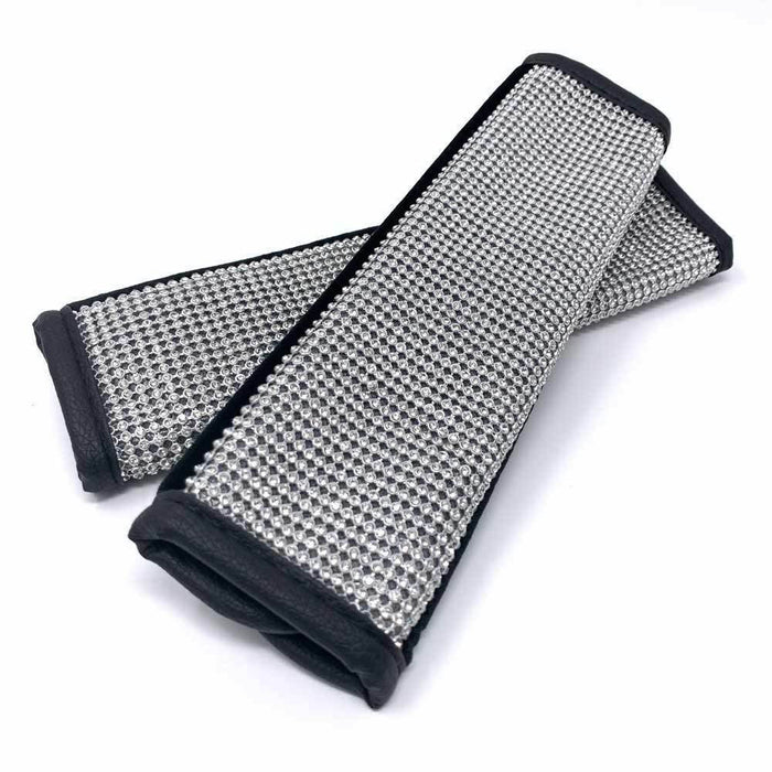 2X Crystal Car Seat Belt Silver Bling Shoulder Pad Interior Cushion Cover Safety