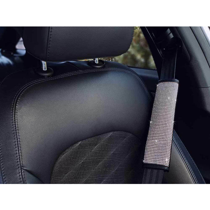 Crystal Silver Seat Belt Shoulder Pad Bling Car Cover Interior Cushion Accessory