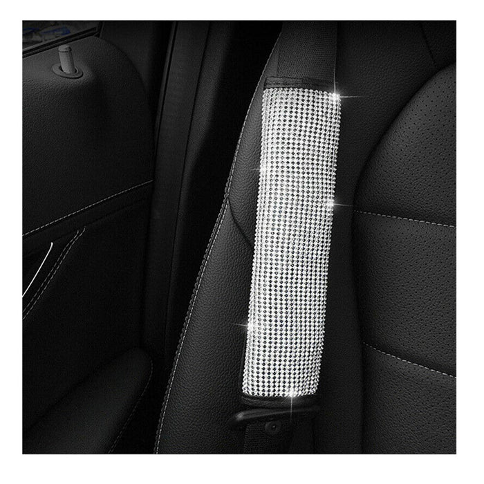 2X Crystal Car Seat Belt Silver Bling Shoulder Pad Interior Cushion Cover Safety