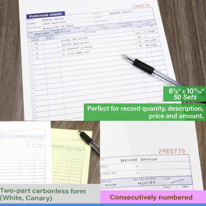 12 Purchase Order 2 Part 50 Set Receipt Book Invoice Record Carbonless Duplicate