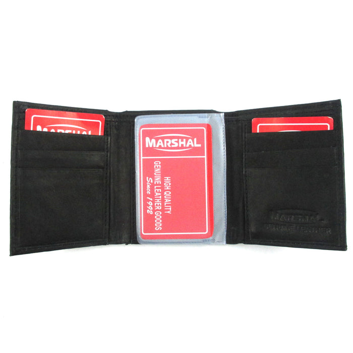RFID Blocking Wallet Genuine Leather Trifold Credit Card ID Slots Holder Black !