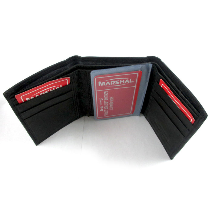 RFID Blocking Wallet Genuine Leather Trifold Credit Card ID Slots Holder Black !