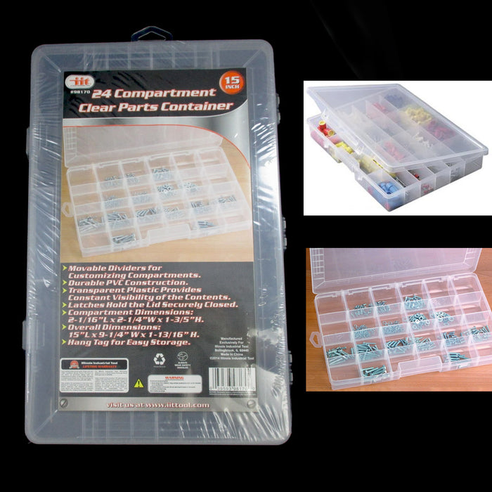 24 Compartment Organizer Plastic Bin Portable Parts Storage Container Case Bolts