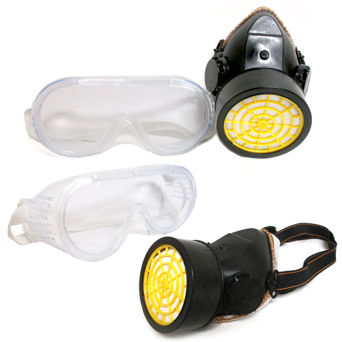 4 Pc Cartridge Respirator Mask Goggle Kit Gas Safety Chemical Spray Dust Mask
