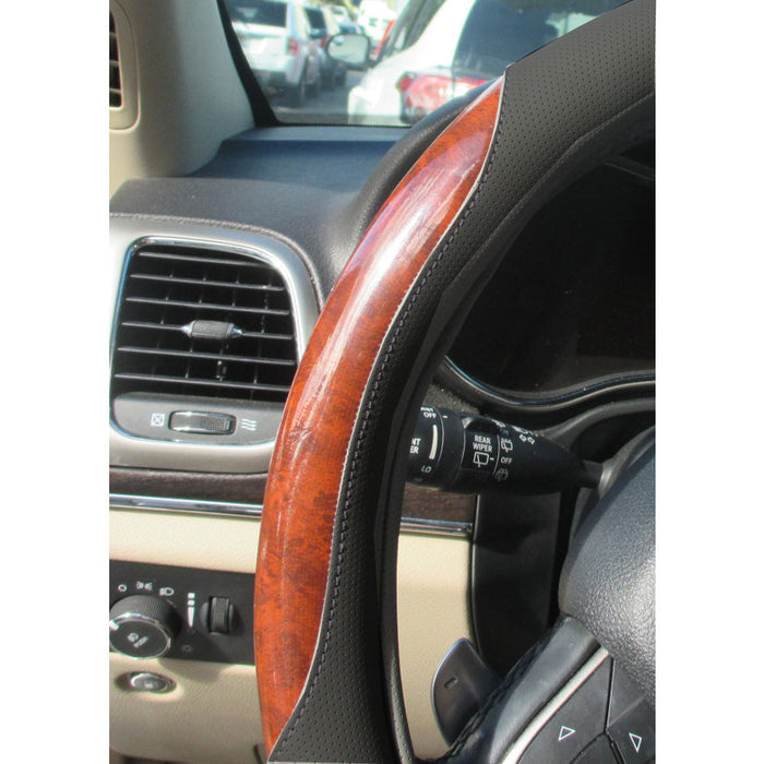 Wood Grain Steering Wheel Cover Auto Car Truck Van SUV Premium Protector Black