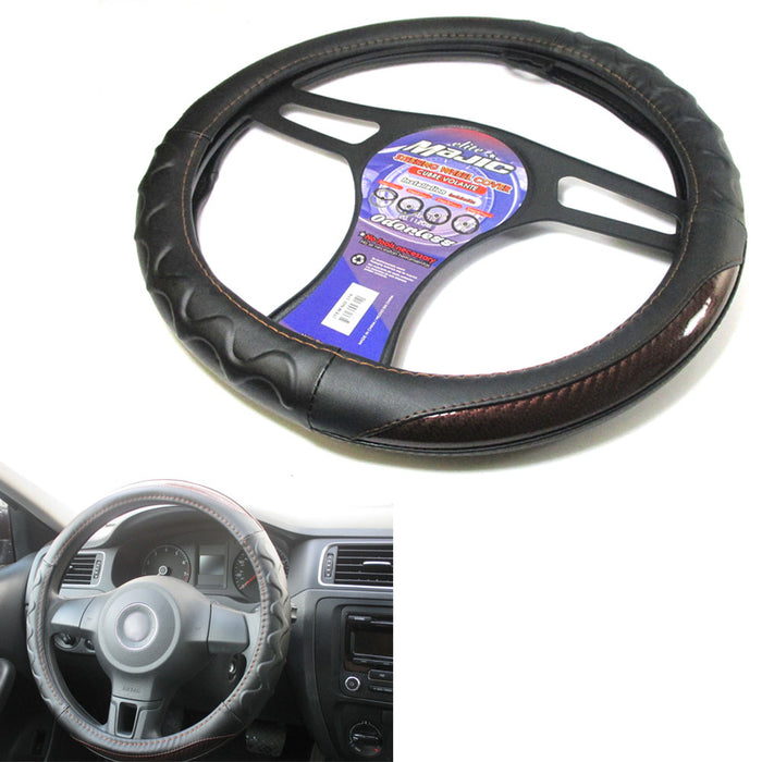 Wood Grain Steering Wheel Cover Auto Car Truck Van SUV Premium Protector Black