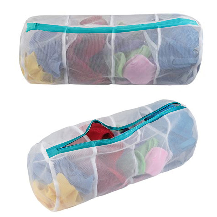 2 X Laundry Mesh Wash Bags 4 Compartment Net Delicate Bra Panties Lingerie Socks