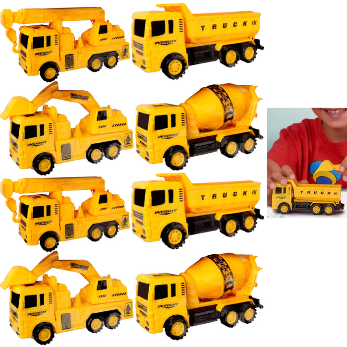 8 Friction Powered Toy Trucks Construction Tractor Pull Back Model Vehicle Gift
