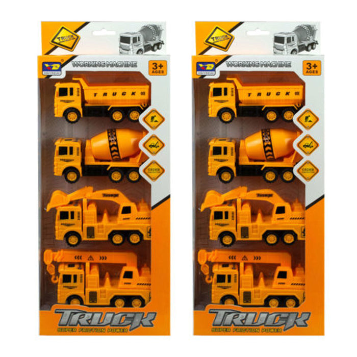 8 Friction Powered Toy Trucks Construction Tractor Pull Back Model Vehicle Gift