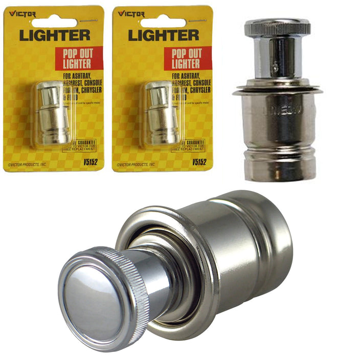2 Pc Chrome 12 Volt Car Auto Pop Out Cigarette Lighter Replacement 12v Socket
