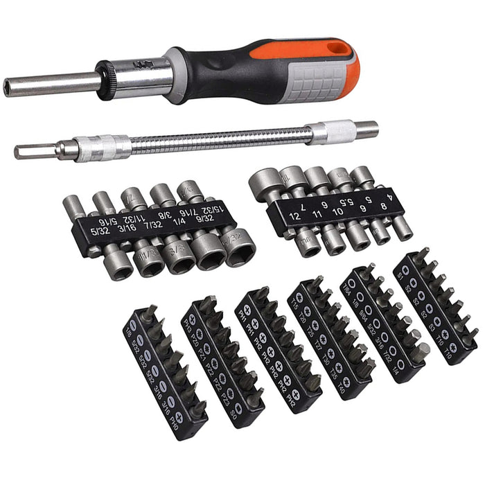 64 Pc Ratcheting Screwdriver Bit Set Flexible Extension Driver Ratchet Mechanic