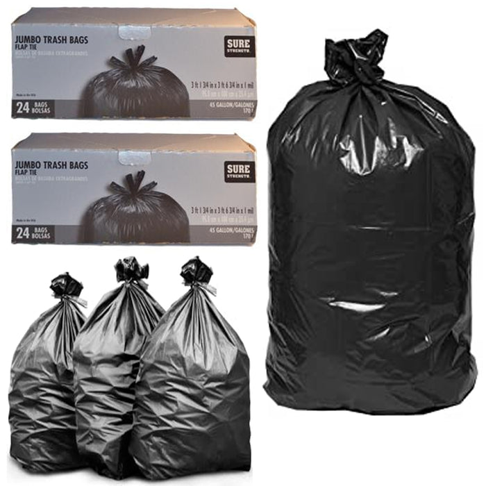 48 Large Trash Bags 45 Gallon Drawstring Jumbo Extra Strong Kitchen Yard Outdoor