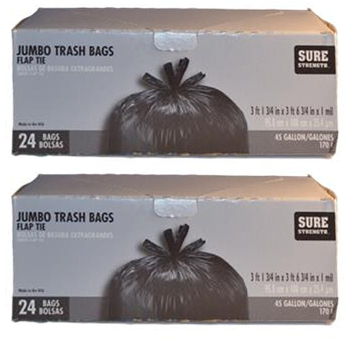 48 Large Trash Bags 45 Gallon Drawstring Jumbo Extra Strong Kitchen Yard Outdoor
