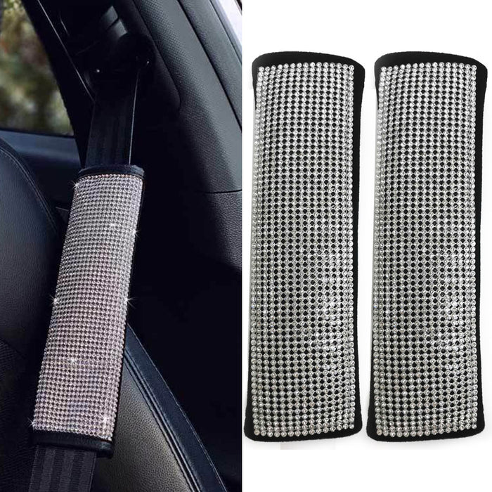 2X Crystal Car Seat Belt Silver Bling Shoulder Pad Interior Cushion Cover Safety