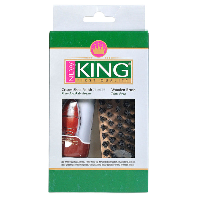 1 Set Brown Shoe Polish Shine Kit Boot Leather Cream 75mL Protector Wooden Brush