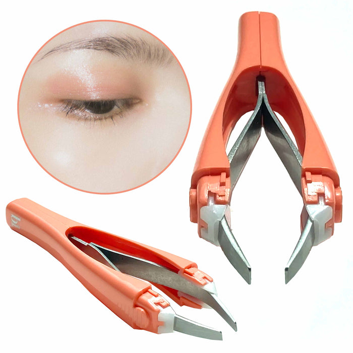 2 Pc Professional Tweezers Stainless Steel Slanted Tip Automatic Pluck Eye Brow