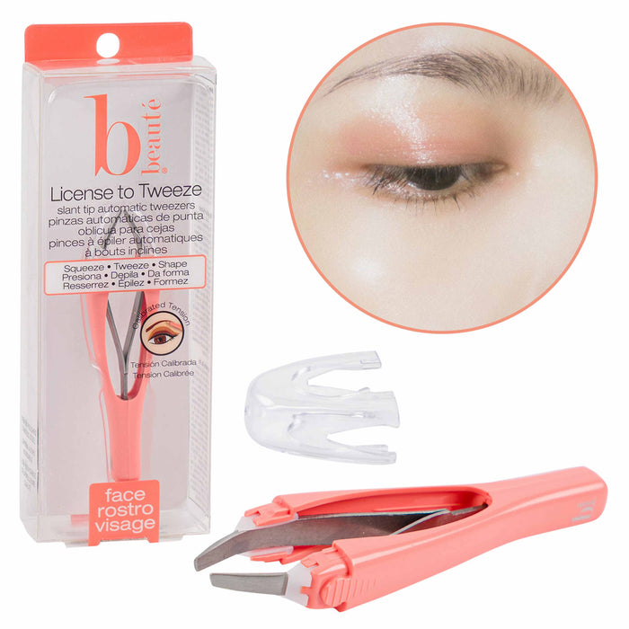 2 Pc Professional Tweezers Stainless Steel Slanted Tip Automatic Pluck Eye Brow